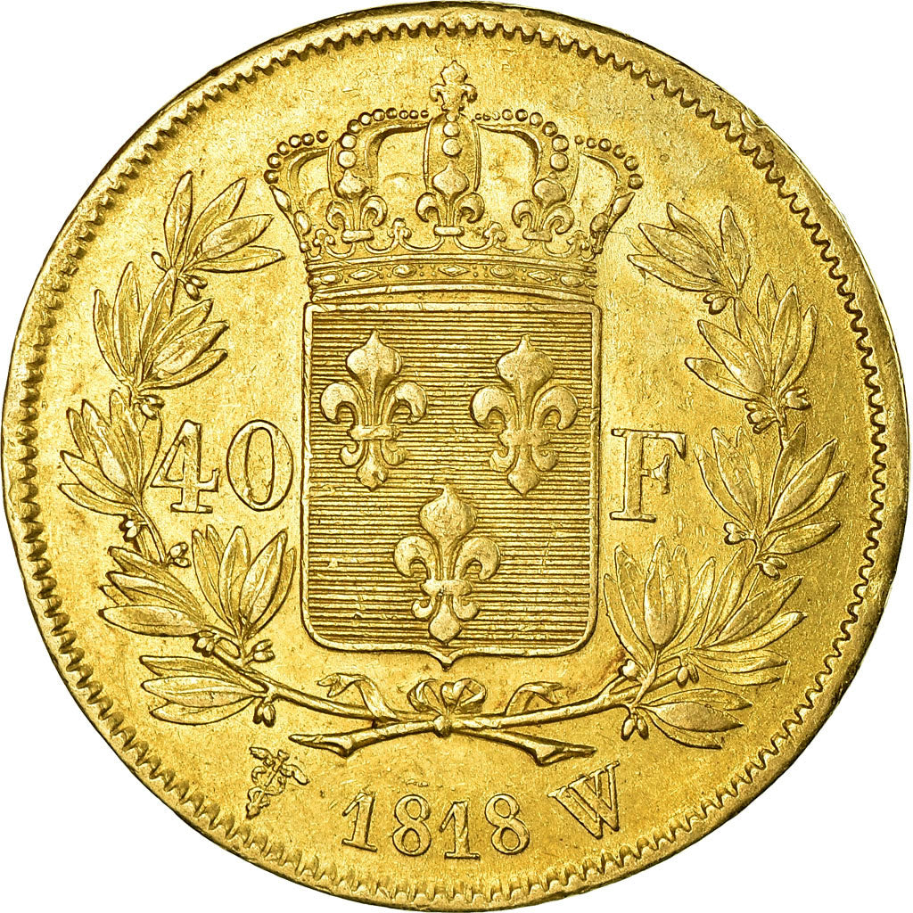 Coin, France, Louis XVIII, 40 Francs, 1818, Lille, AU(50-53), Gold, KM 713.6