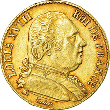 Moneda, Francia, Louis XVIII, 20 Francs, 1814, Paris, BC+, Oro