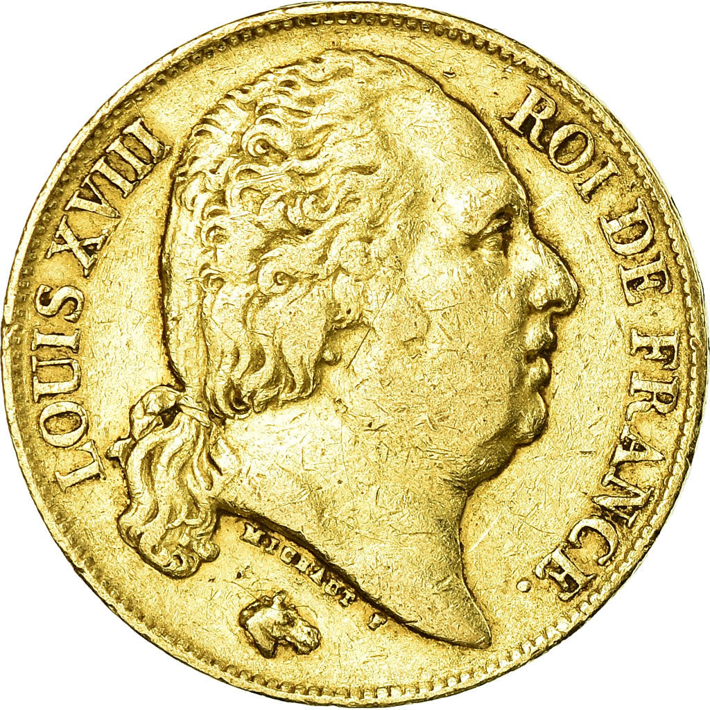 Munten, Frankrijk, Louis XVIII, 20 Francs, 1816, Perpignan, FR+, Goud