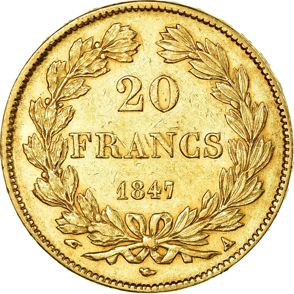 Moneda, Francia, Louis-Philippe, 20 Francs, 1847, Paris, MBC+, Oro, KM:750.1