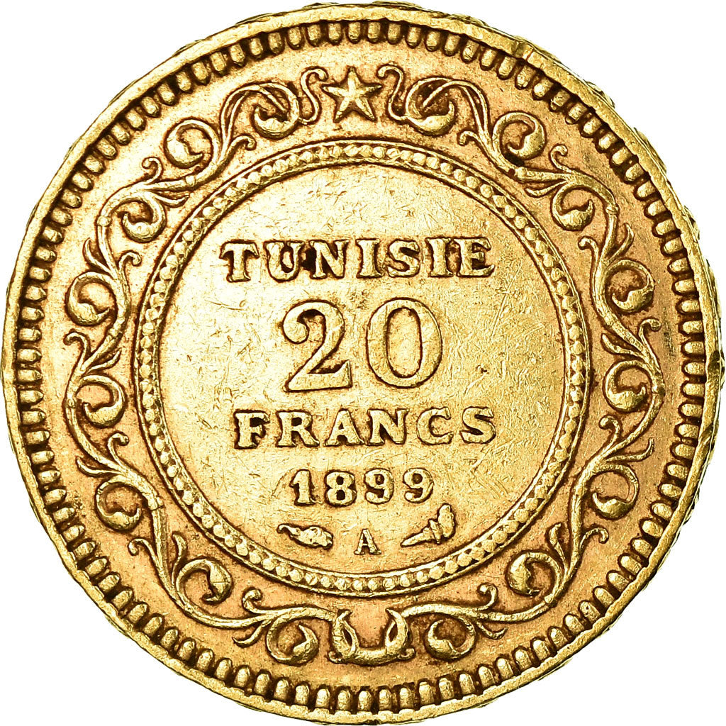 Coin, Tunisia, Ali Bey, 20 Francs, 1899, Paris, EF(40-45), Gold, KM:227