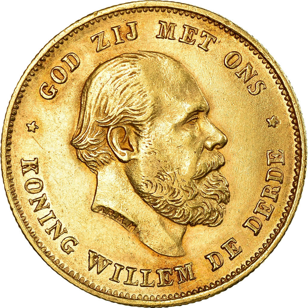 Coin, Netherlands, William III, 10 Gulden, 1875, AU(50-53), Gold, KM:105