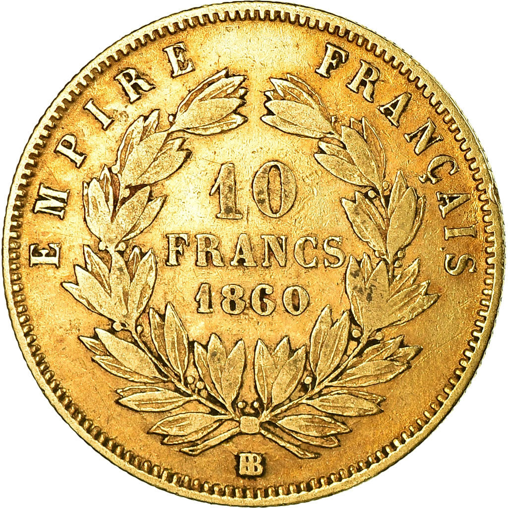 Coin, France, Napoleon III, 10 Francs, 1860, Strasbourg, VF(30-35),Gold,KM 784.4