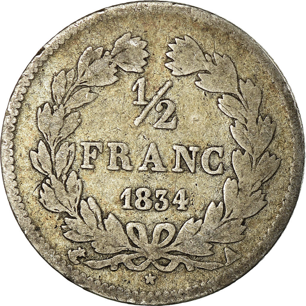 Munten, Frankrijk, Louis-Philippe, 1/2 Franc, 1834, Paris, ZG+, Zilver