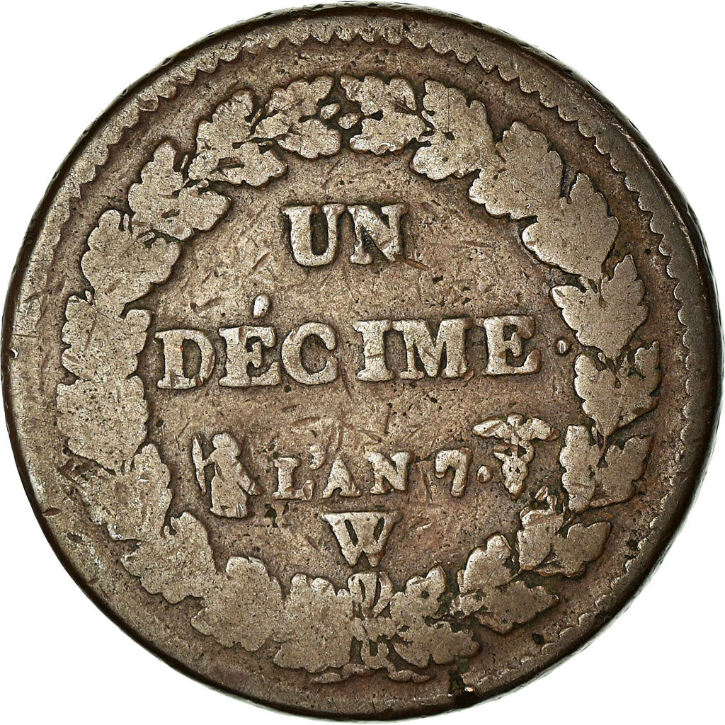 Moneda, Francia, Dupré, Decime, AN 7, Lille, BC+, Bronce, KM:645.9, Gadoury:187