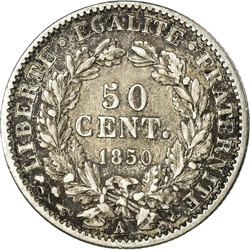 Moneta, Francia, 50 Centimes, 1850, Paris, MB+, Argento, KM:769.1, Gadoury:411