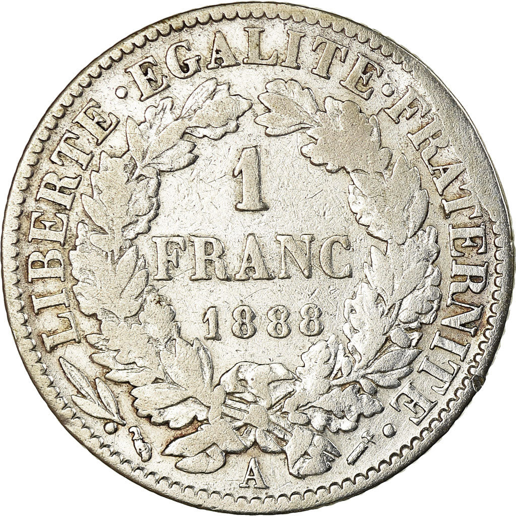 Coin, France, Cérès, Franc, 1888, Paris, VF(30-35), Silver, KM:822.1