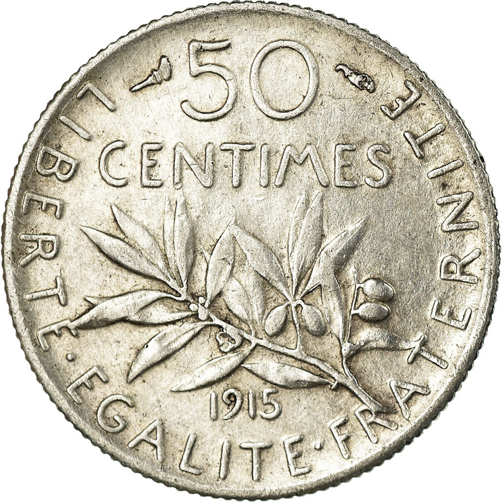 Coin, France, Semeuse, 50 Centimes, 1915, Paris, AU(50-53), Silver, KM:854