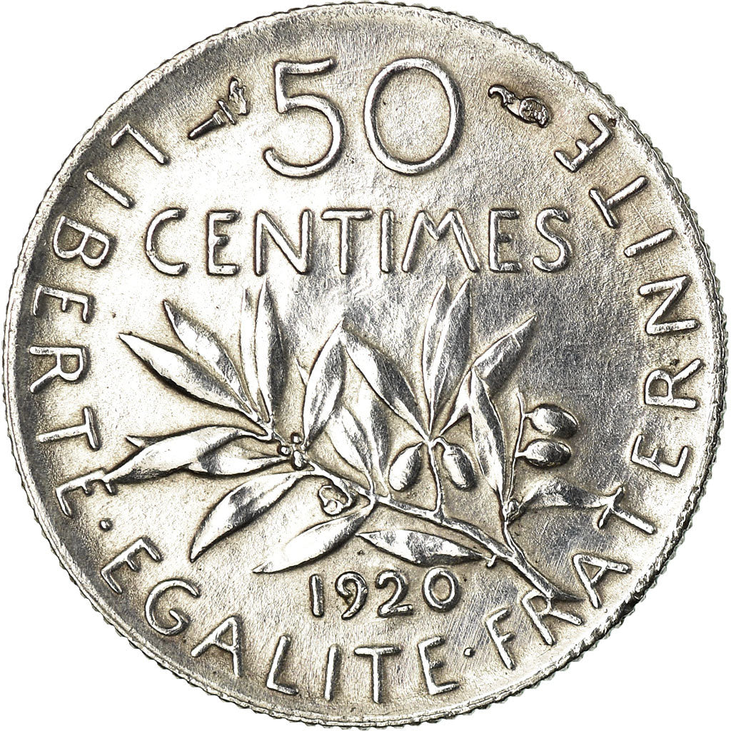 Coin, France, Semeuse, 50 Centimes, 1920, Paris, AU(50-53), Silver, KM:854