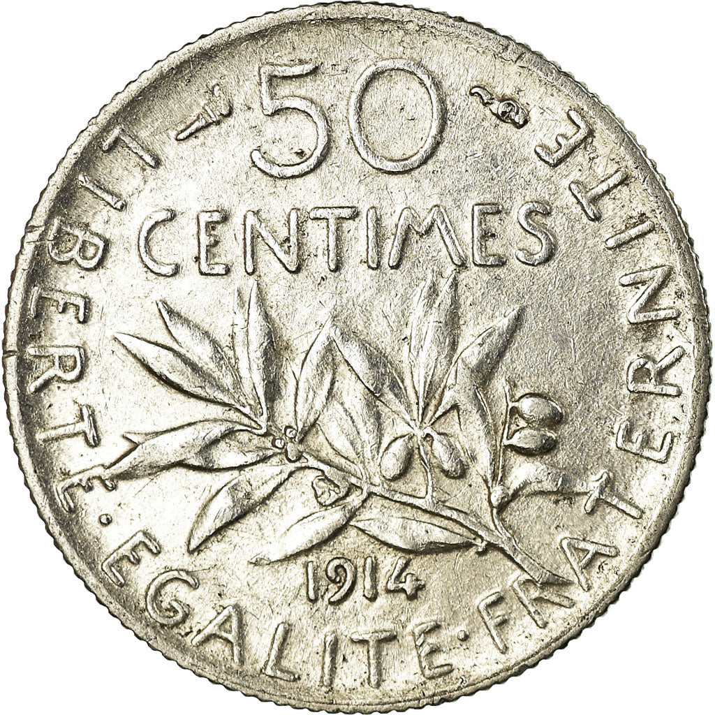Coin, France, Semeuse, 50 Centimes, 1914, Paris, AU(50-53), Silver, KM:854