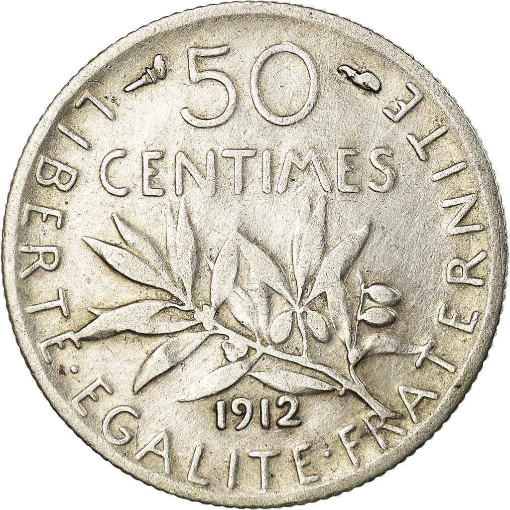 Monnaie, France, Semeuse, 50 Centimes, 1912, Paris, TTB, Argent, Gadoury:420