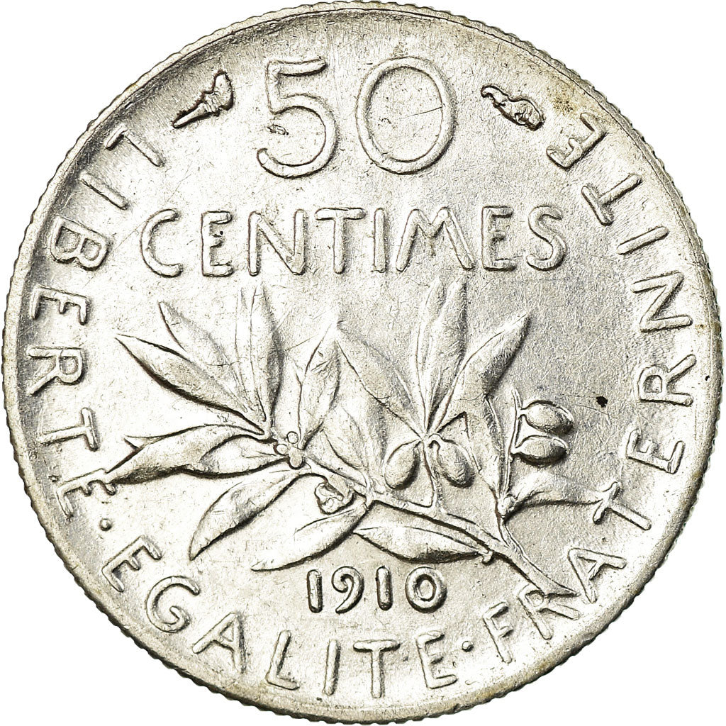 Moneta, Francia, Semeuse, 50 Centimes, 1910, Paris, BB+, Argento, KM:854