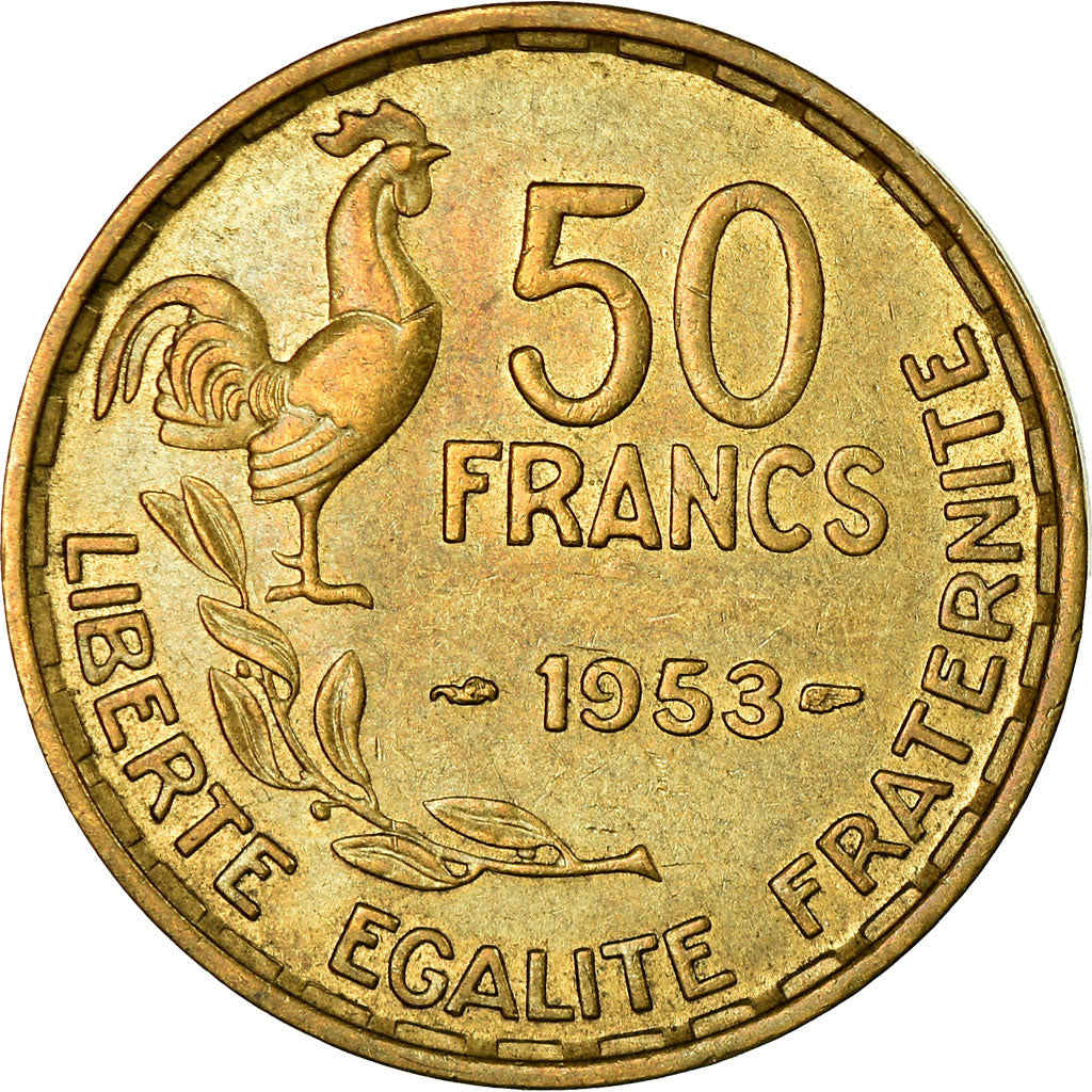 Coin, France, Guiraud, 50 Francs, 1953, Paris,AU(55-58),Aluminum-Bronze,KM 918.1