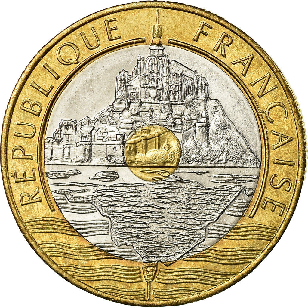 Coin, France, Mont Saint Michel, 20 Francs, 1993, AU(55-58), Tri-Metallic