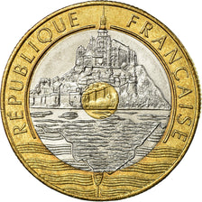 Coin, France, Mont Saint Michel, 20 Francs, 1993, AU(55-58), Tri-Metallic
