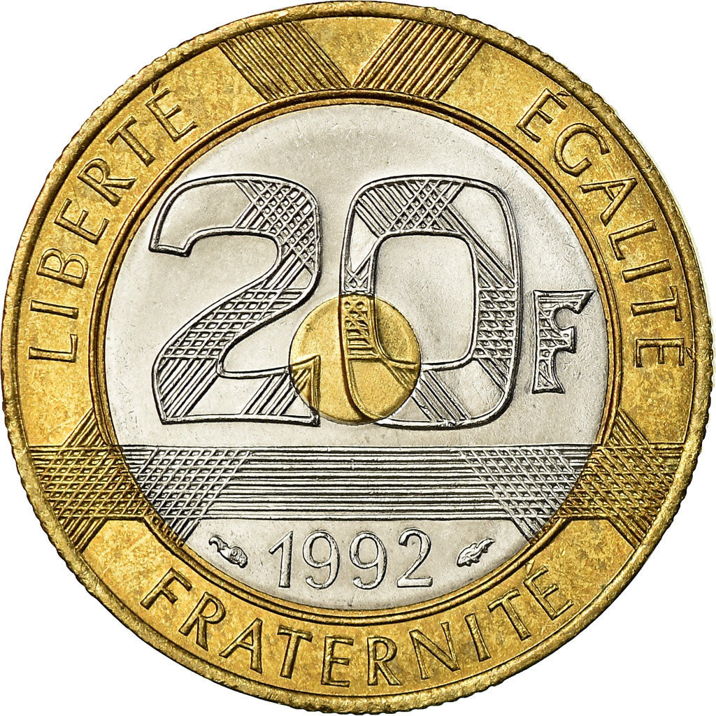Coin, France, Mont Saint Michel, 20 Francs, 1993, AU(55-58), Tri-Metallic