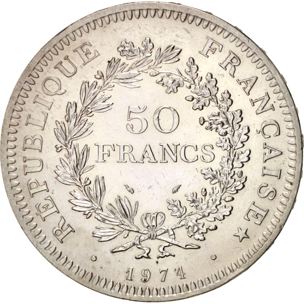 Munten, Frankrijk, Hercule, 50 Francs, 1974, ZF+, Zilver, KM:941.2, Gadoury:882a