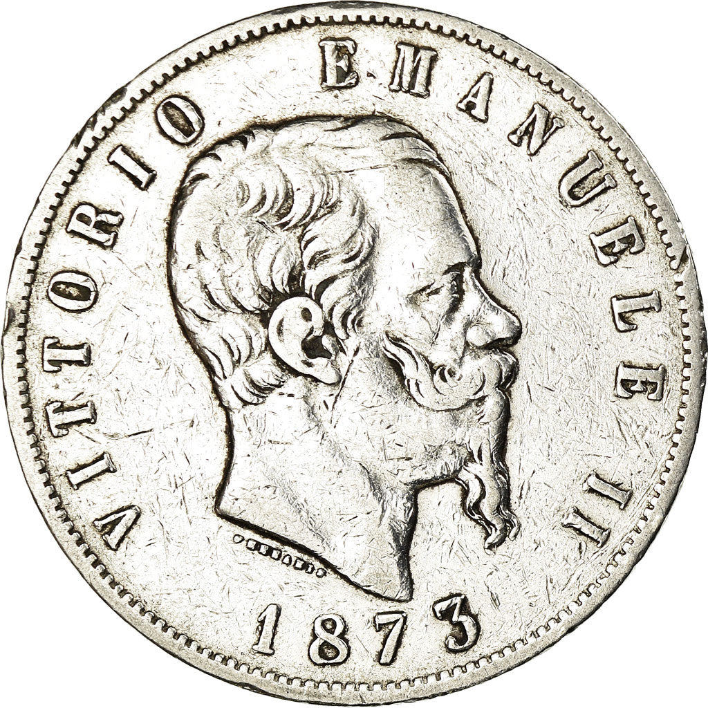 Coin, Italy, Vittorio Emanuele II, 5 Lire, 1873, Milan, EF(40-45), Silver,KM 8.3