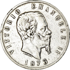 Coin, Italy, Vittorio Emanuele II, 5 Lire, 1873, Milan, EF(40-45), Silver,KM 8.3