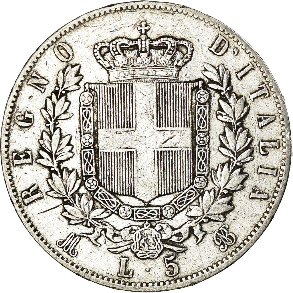 Coin, Italy, Vittorio Emanuele II, 5 Lire, 1873, Milan, EF(40-45), Silver,KM 8.3
