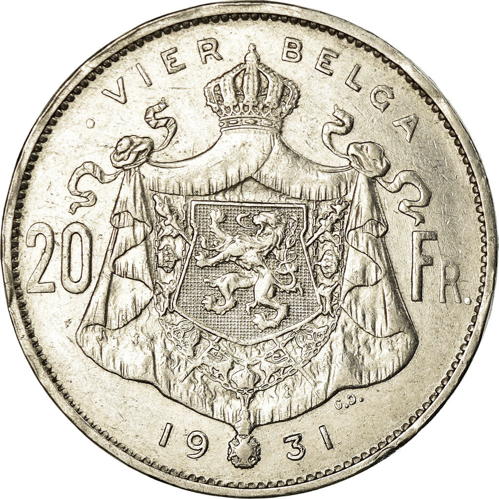 Coin, Belgium, 20 Francs, 20 Frank, 1931, EF(40-45), Nickel, KM:102