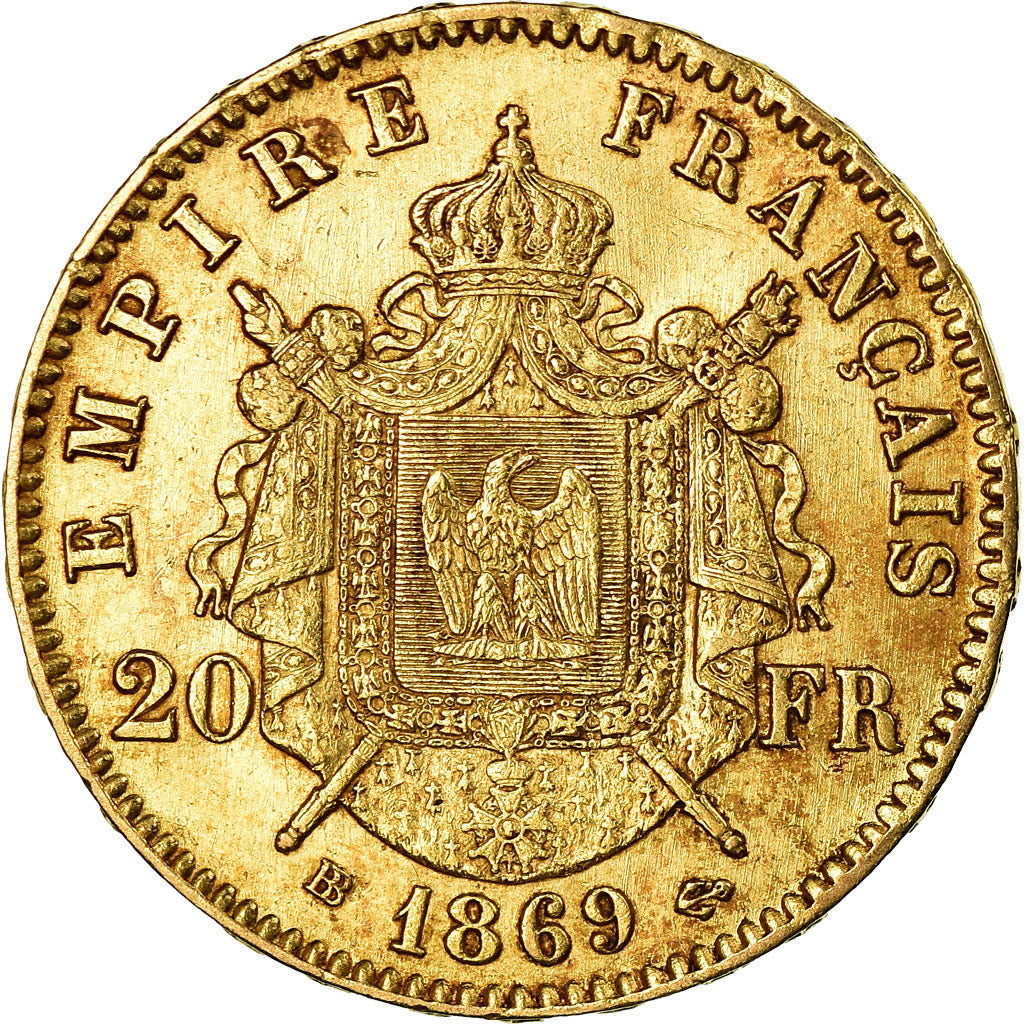 Moneda, Francia, Napoleon III, 20 Francs, 1869, Strasbourg, MBC+
