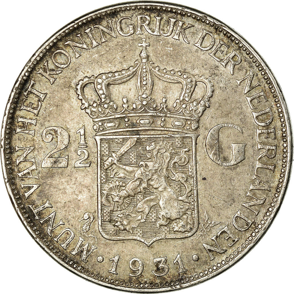 Coin, Netherlands, Wilhelmina I, 2-1/2 Gulden, 1931, EF(40-45), Silver, KM:165