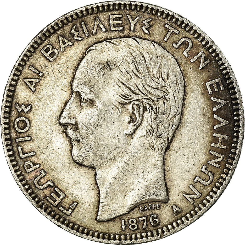Coin, Greece, George I, 5 Drachmai, 1976, Paris, EF(40-45), Silver, KM:46