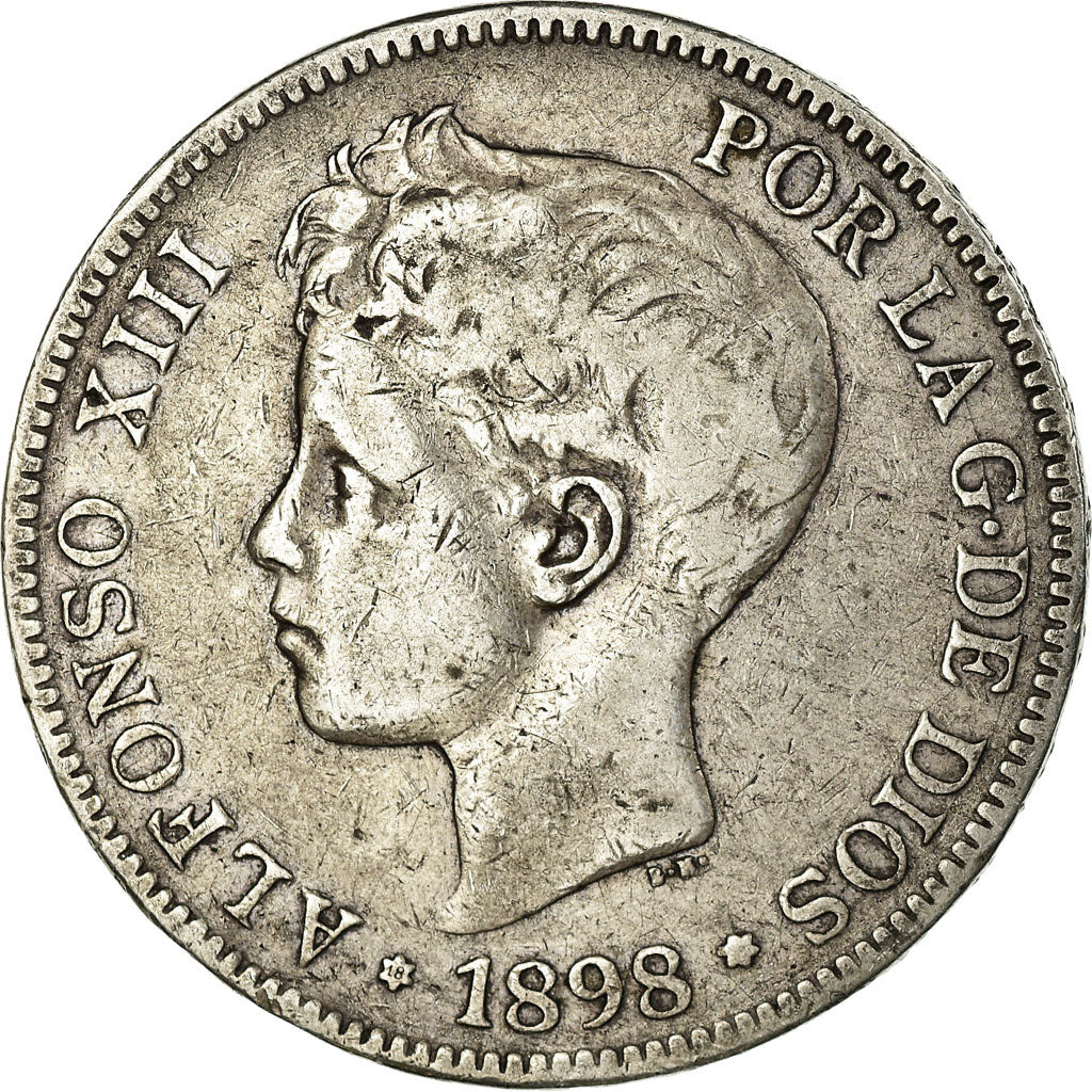 Coin, Spain, Alfonso XIII, 5 Pesetas, 1898, Valencia, VF(30-35), Silver, KM:707