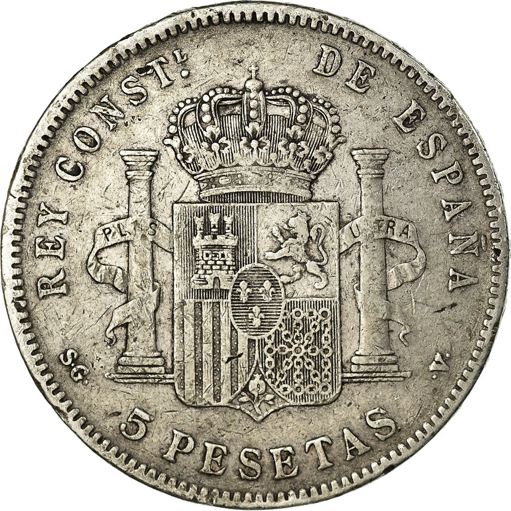 Coin, Spain, Alfonso XIII, 5 Pesetas, 1898, Valencia, VF(30-35), Silver, KM:707