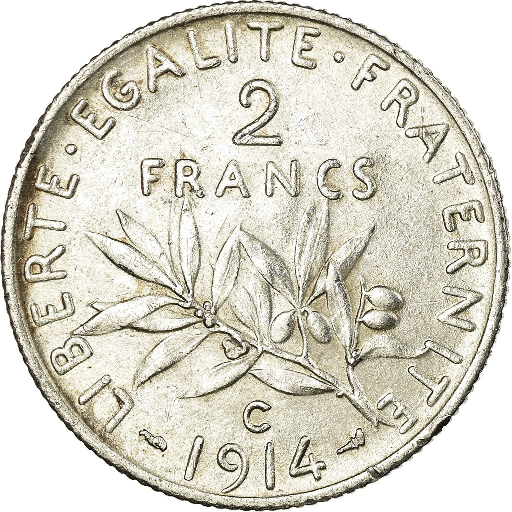 Coin, France, Semeuse, 2 Francs, 1914, Castelsarrasin, AU(50-53), Silver