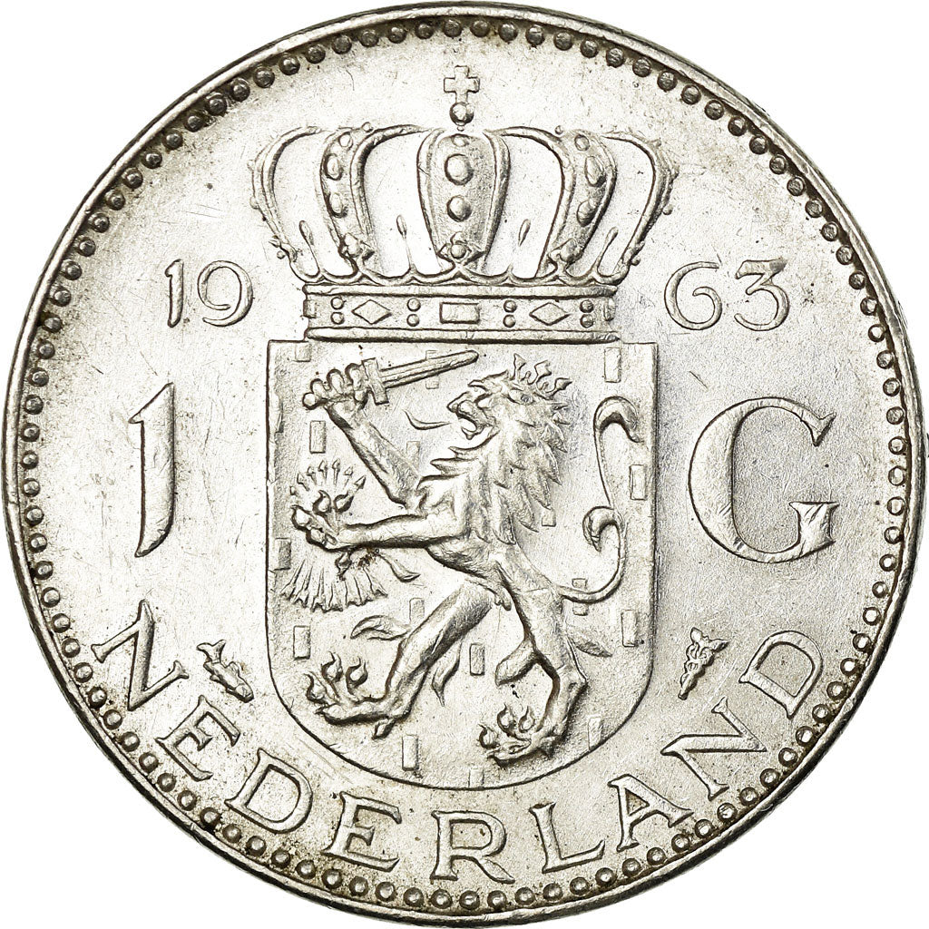 Coin, Netherlands, Juliana, Gulden, 1963, AU(55-58), Silver, KM:184