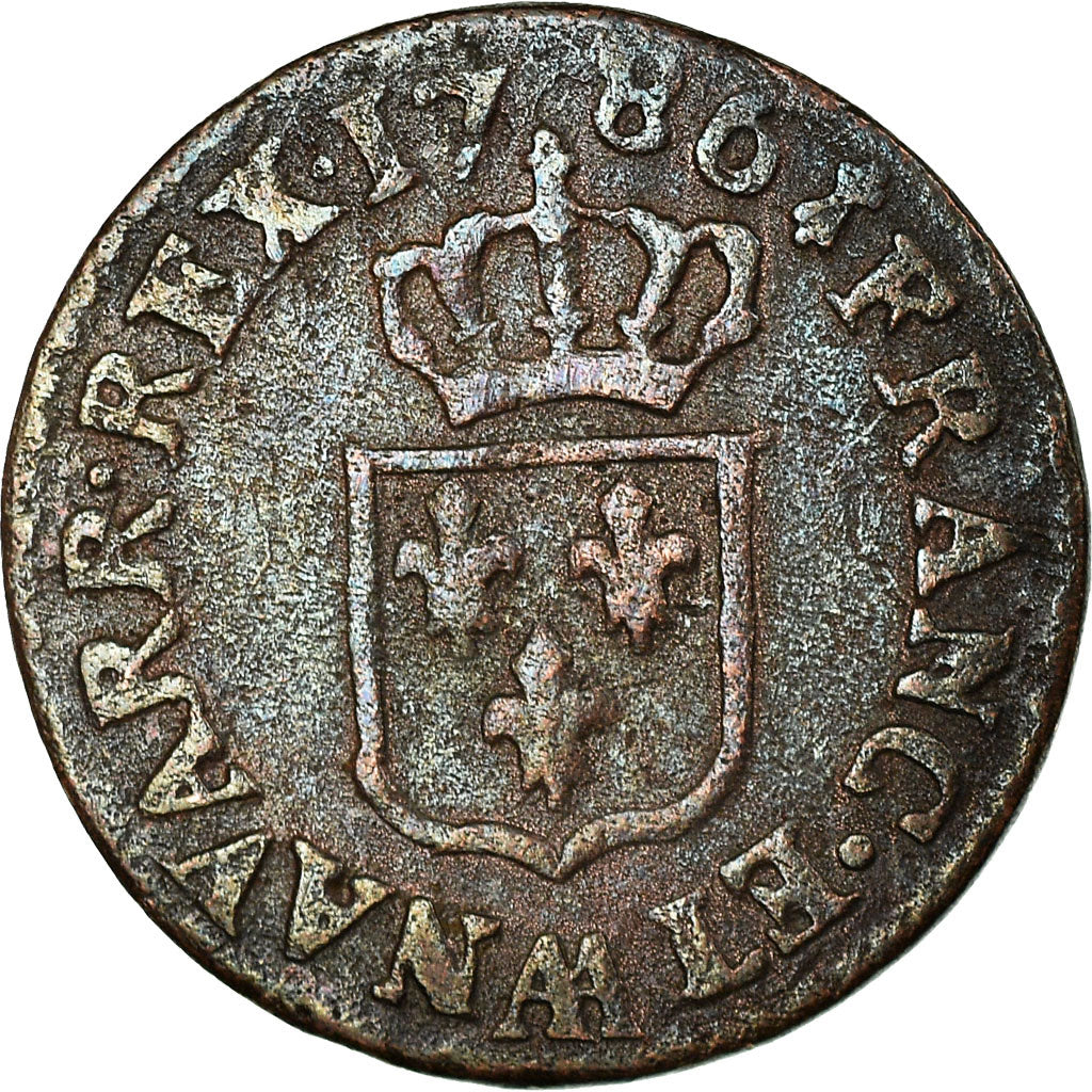 Moneda, Francia, Louis XVI, Liard, Liard, 1786, Metz, BC+, Cobre, KM:585.2
