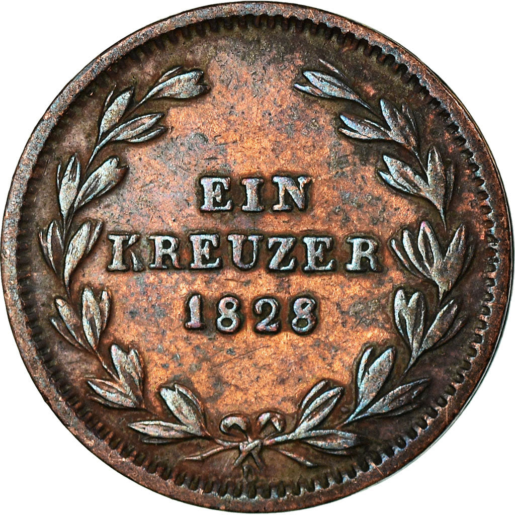 Moneta, Stati tedeschi, BADEN, Ludwig I, Kreuzer, 1828, Munich, BB, Rame, KM:189