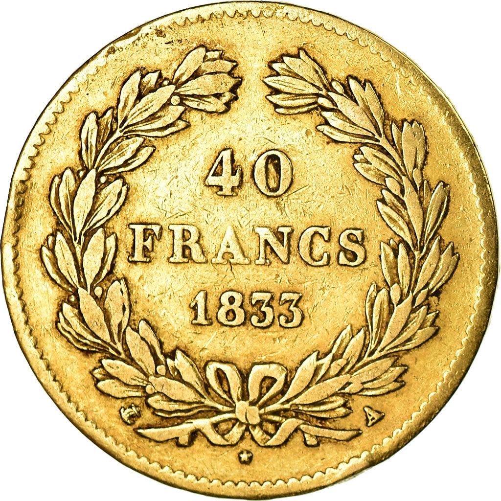 Coin, France, Louis-Philippe, 40 Francs, 1833, Paris, VF(30-35), Gold, KM:747.1