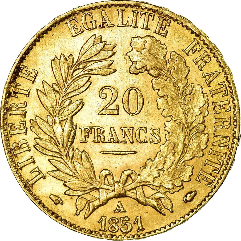 Coin, France, Cérès, 20 Francs, 1851, Paris, Variety, AU(50-53), Gold, KM:762
