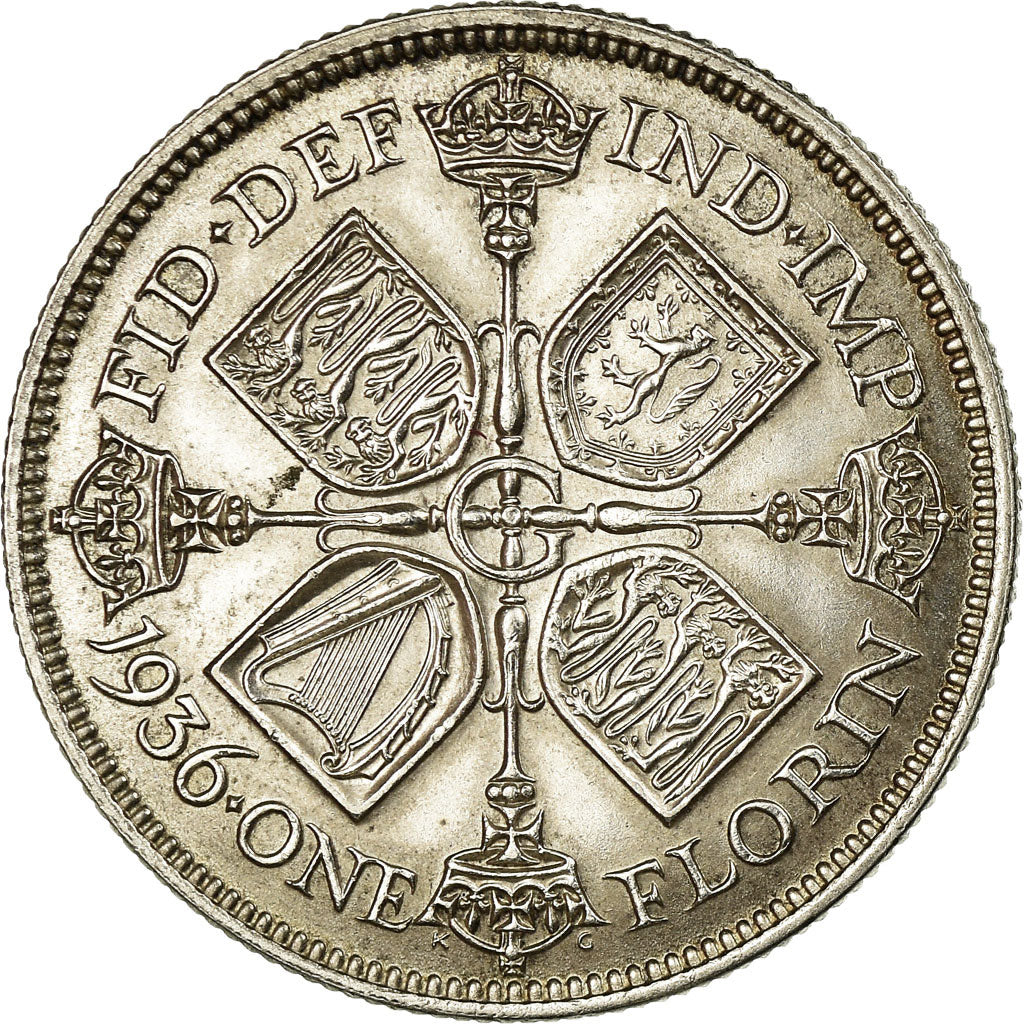 Coin, Great Britain, George V, Florin, Two Shillings, 1936, AU(55-58), Silver