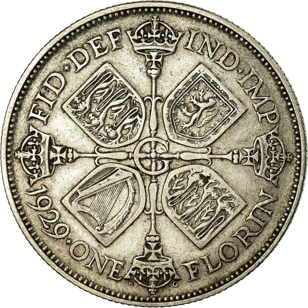 Coin, Great Britain, George V,Florin, Two Shillings,1929,EF(40-45),Silver,KM 834