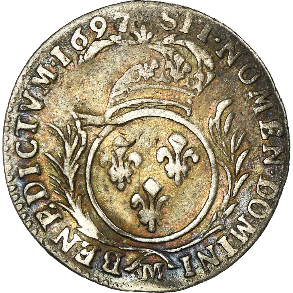 Moneta, Francia, Louis XIV, 1/12 Écu aux palmes, 1697, Toulouse, MB