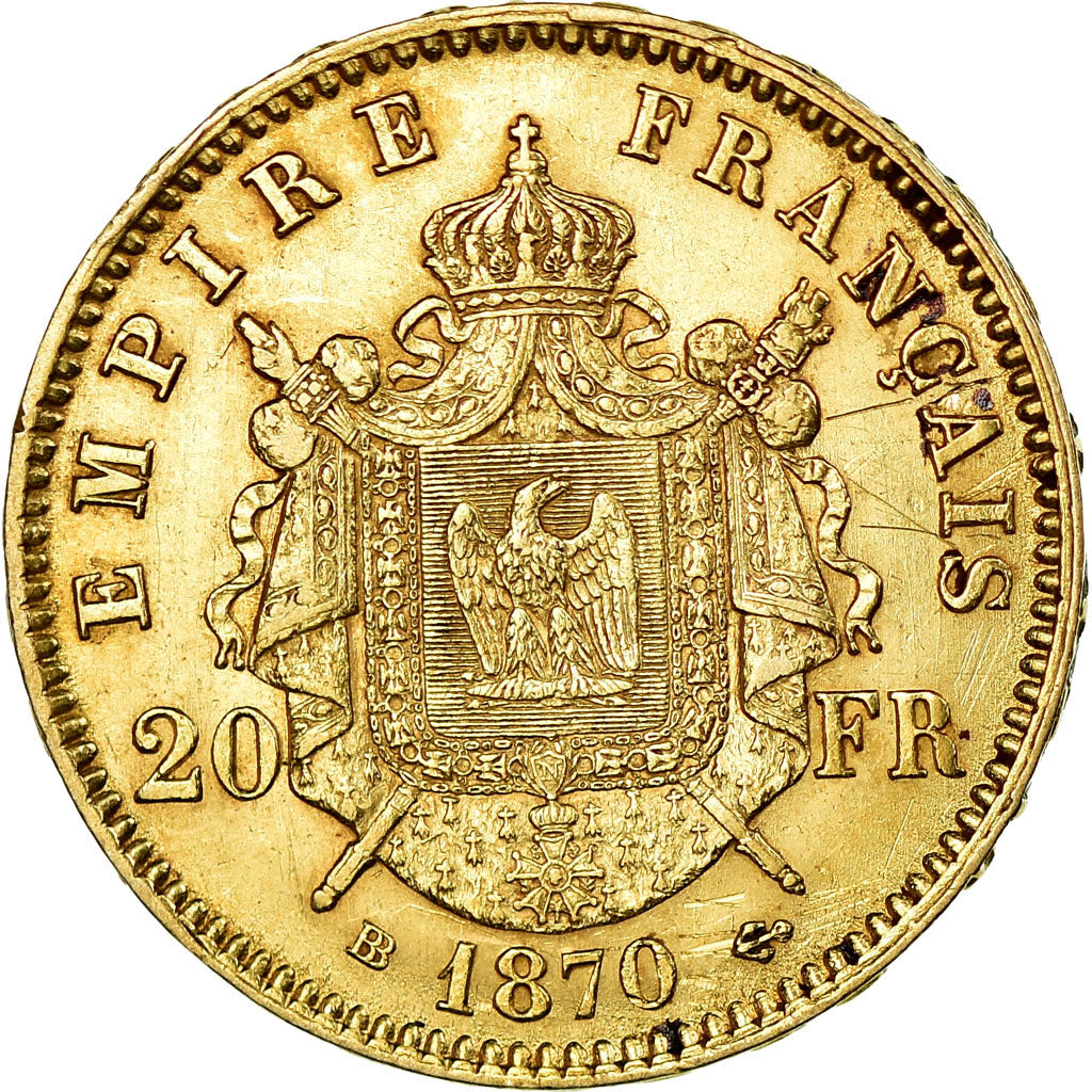 Munten, Frankrijk, Napoleon III, 20 Francs, 1870, Strasbourg, ZF+