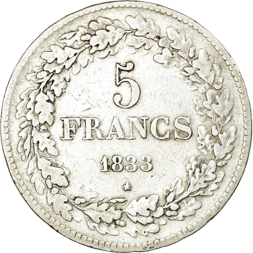 Coin, Belgium, Leopold I, 5 Francs, 5 Frank, 1833, VF(30-35), Silver, KM:3.1