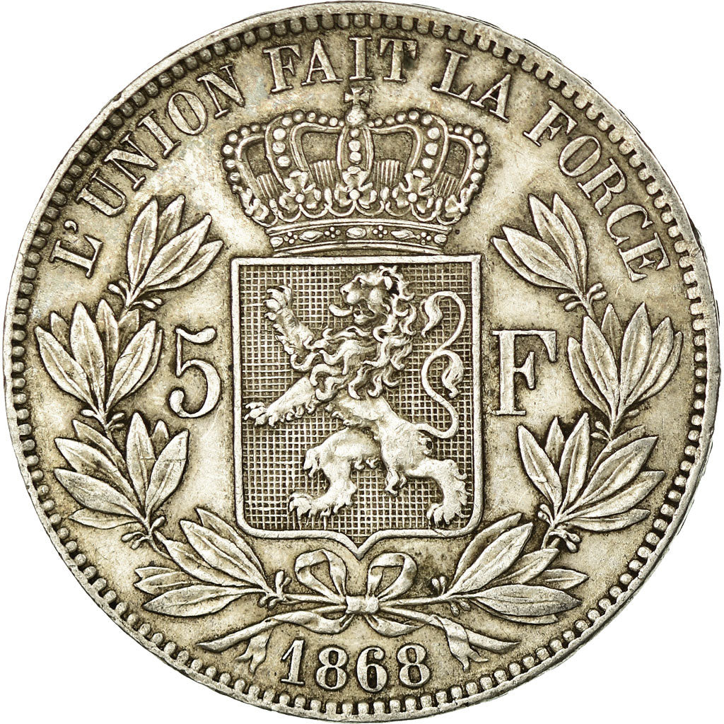 Coin, Belgium, Leopold II, 5 Francs, 5 Frank, 1868, EF(40-45), Silver, KM:24