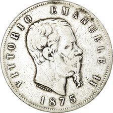 Coin, Italy, Vittorio Emanuele II, 5 Lire, 1875, Milan, VF(30-35), Silver,KM 8.3