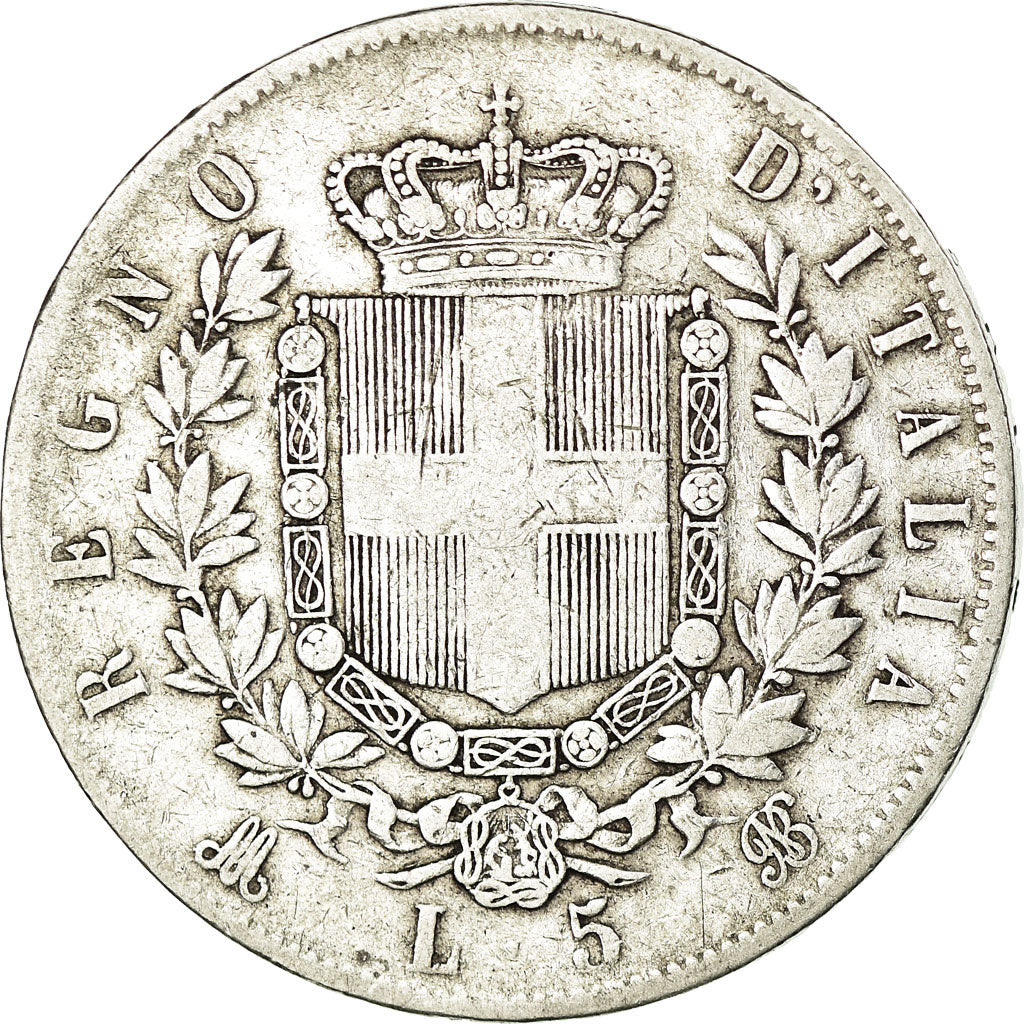 Coin, Italy, Vittorio Emanuele II, 5 Lire, 1875, Milan, VF(30-35), Silver,KM 8.3