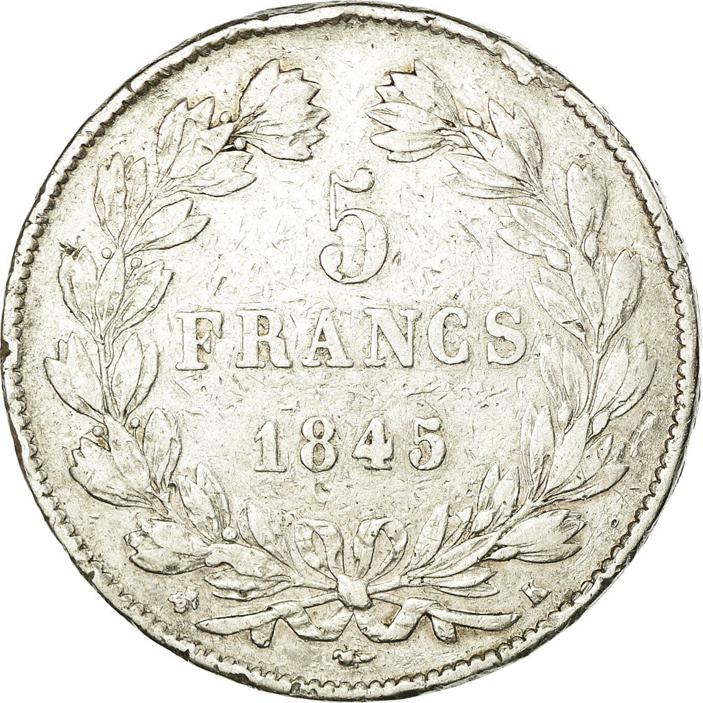 Coin, France, Louis-Philippe, 5 Francs, 1845, Bordeaux,VF(30-35),Silver,KM 749.7