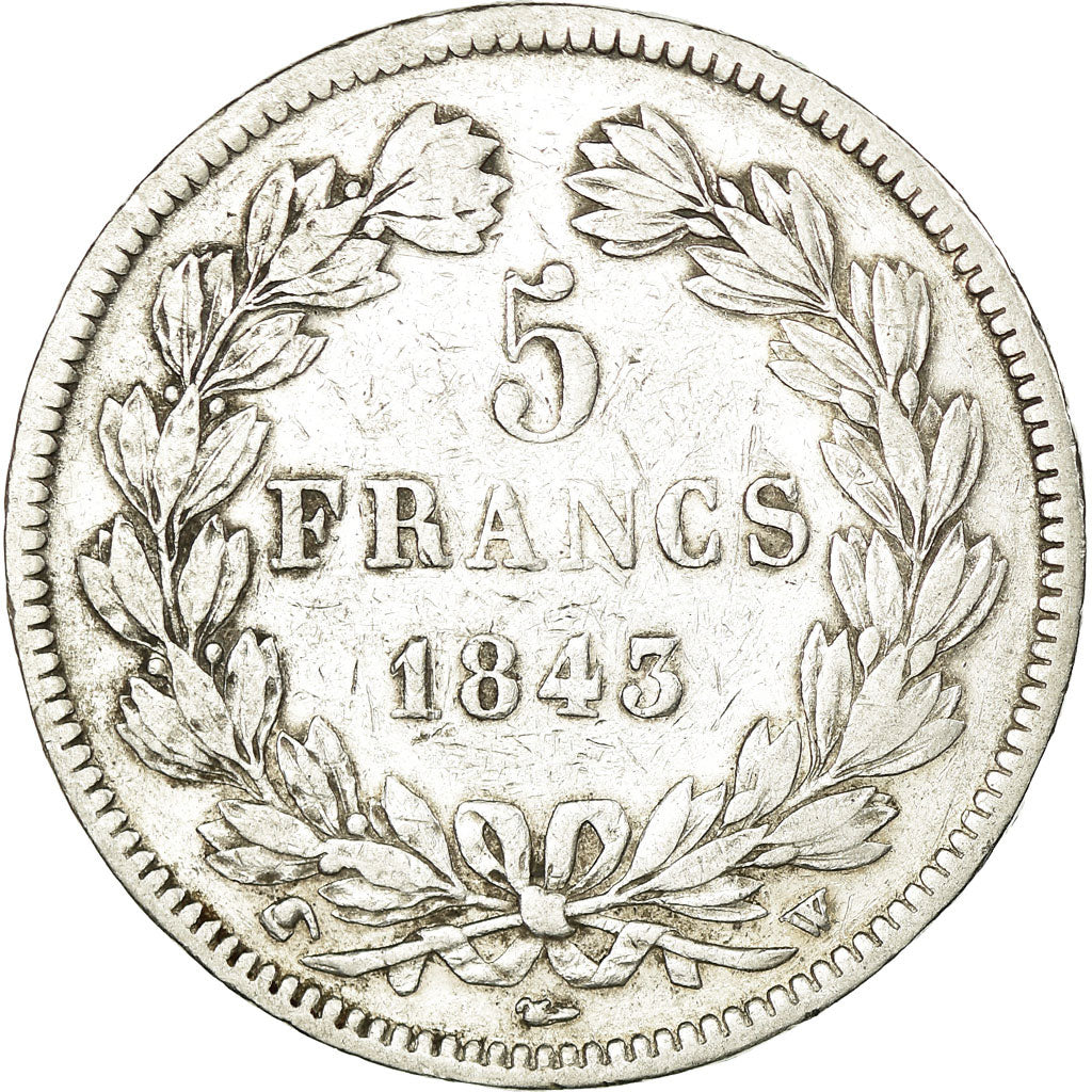 Moneta, Francia, Louis-Philippe, 5 Francs, 1843, Lille, MB+, Argento, KM:749.13