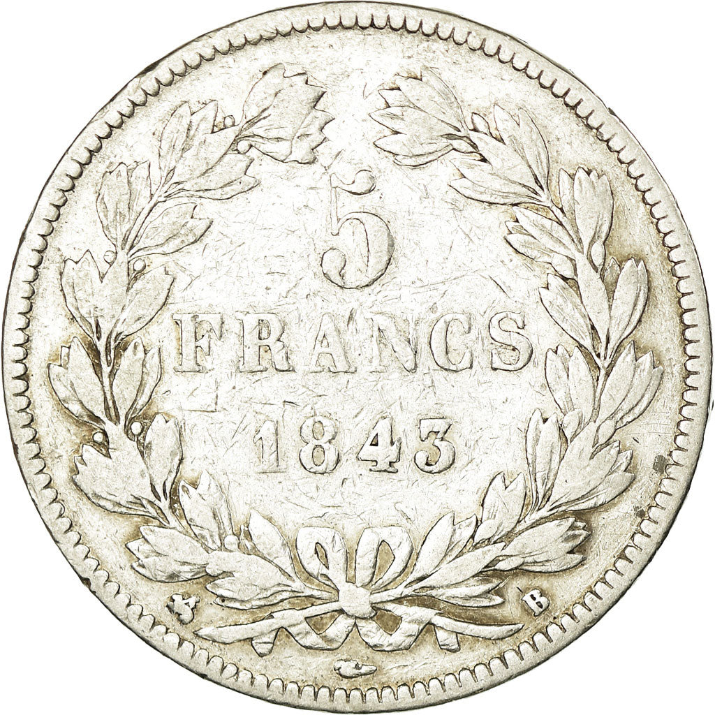 Coin, France, Louis-Philippe, 5 Francs, 1843, Rouen, VF(20-25), Silver,KM 749.2