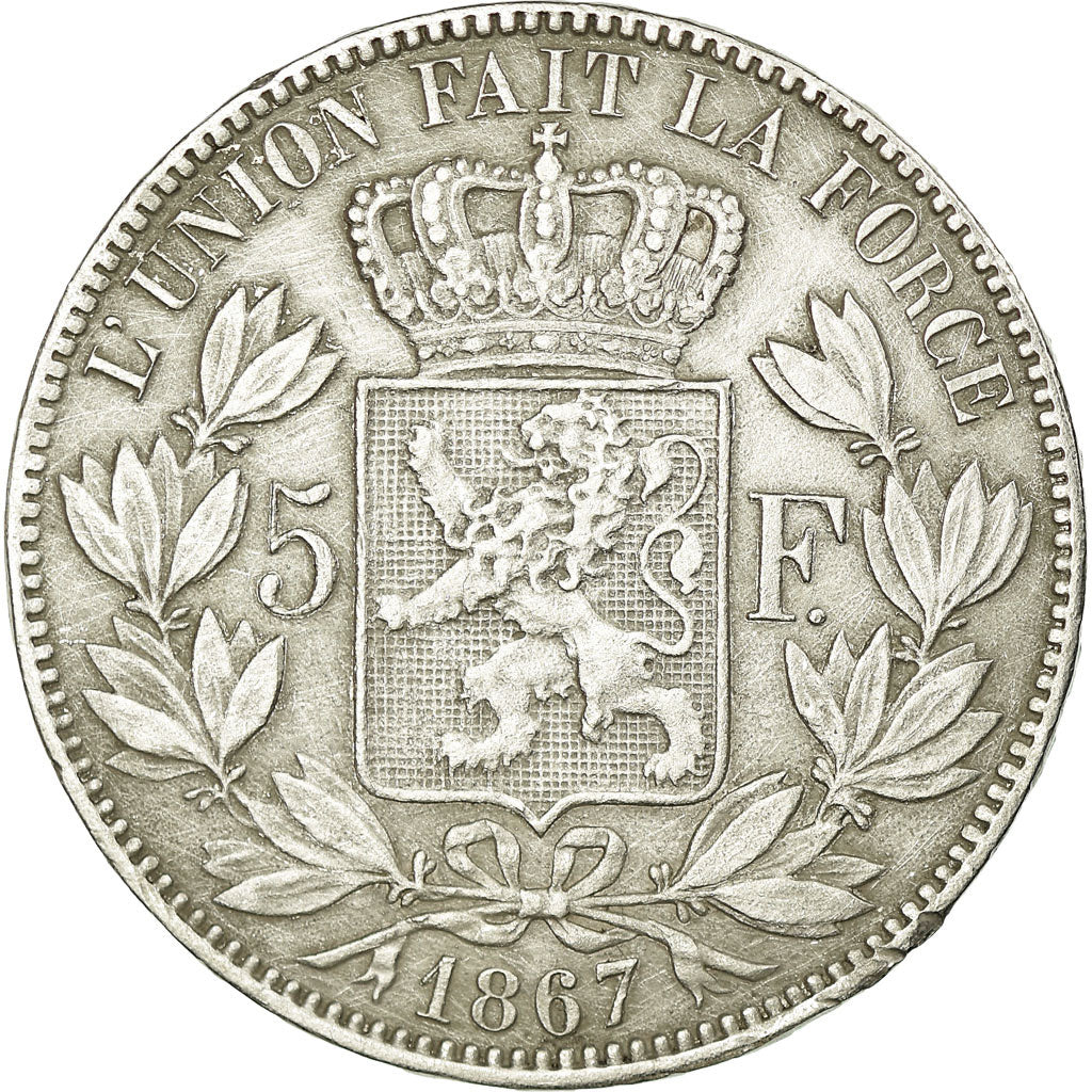 Coin, Belgium, Leopold II, 5 Francs, 5 Frank, 1867, Variety, EF(40-45), Silver
