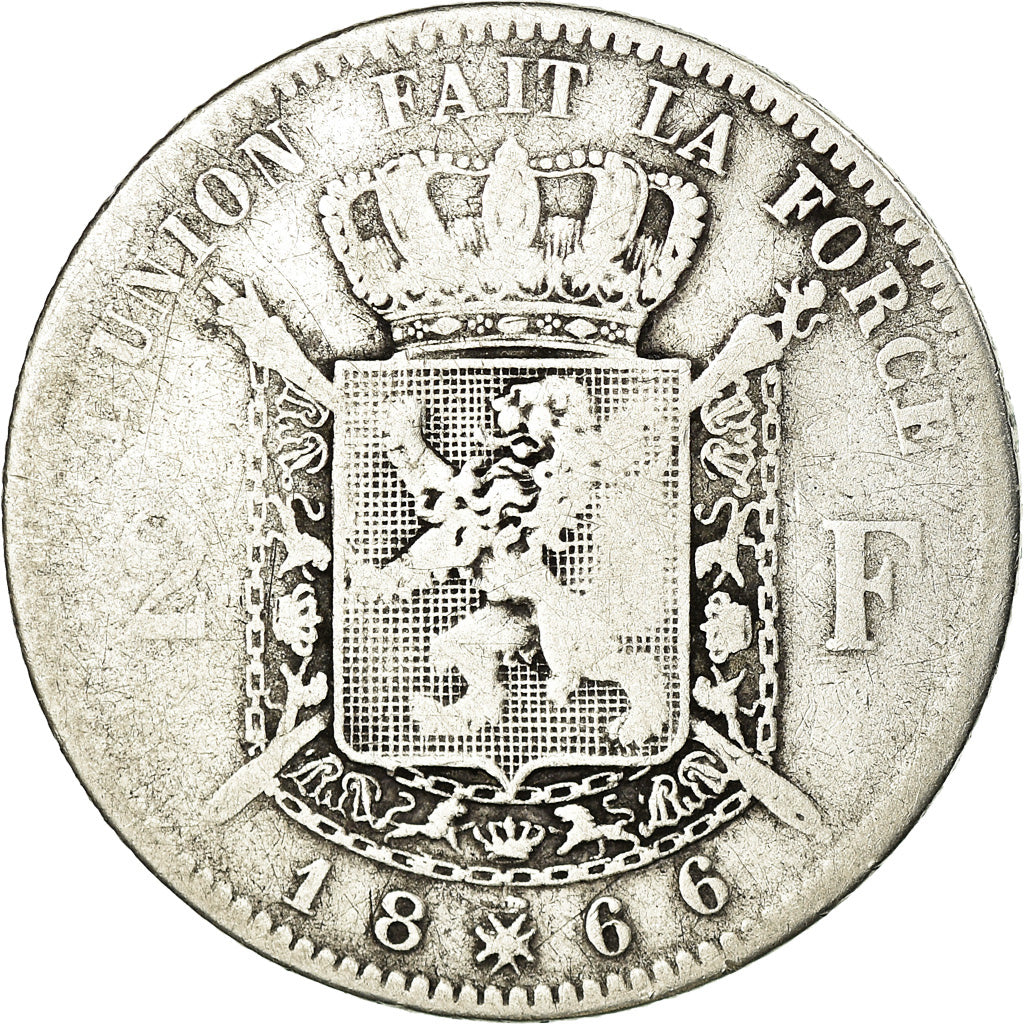 Moneta, Belgio, Leopold II, 2 Francs, 2 Frank, 1866, MB, Argento, KM:30.1
