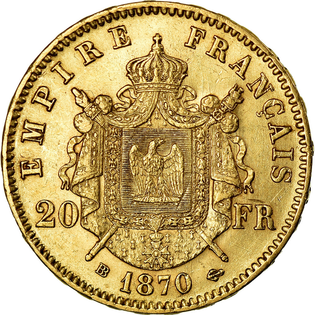 Moeda, França, Napoleon III, 20 Francs, 1870, Strasbourg, AU(50-53)